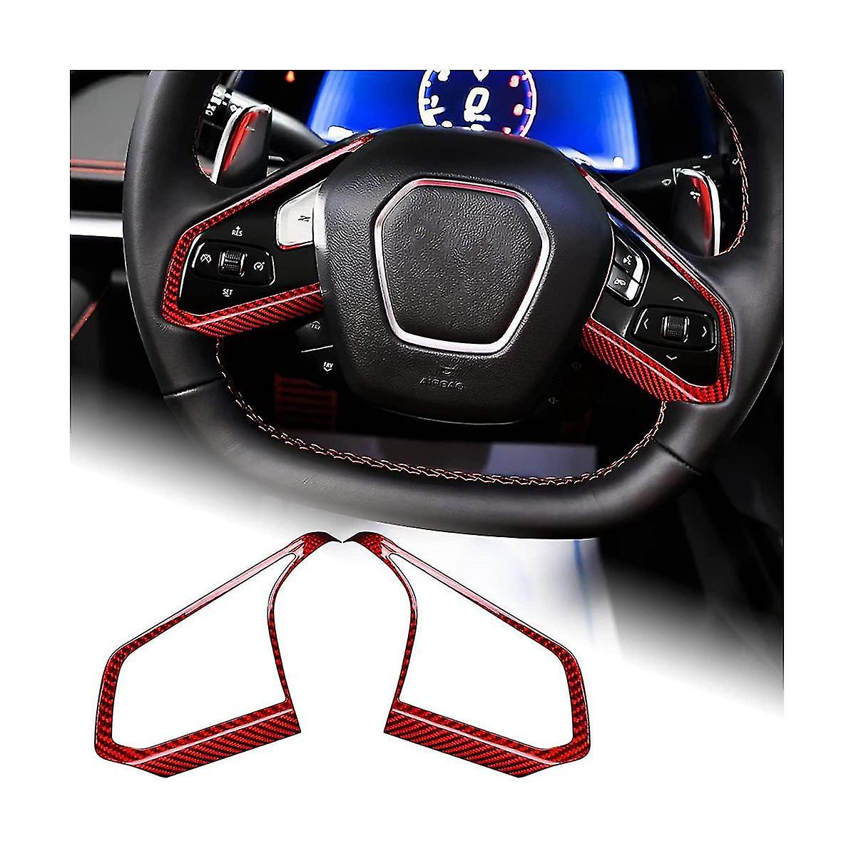 Car Steering Wheel Button Outer Rear Hard Carbon Fiber For C8 2020-2022(red)