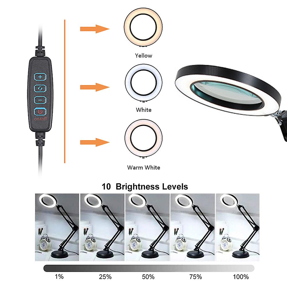 Magnifying Glass Magnifier With 64 Leds Desk Light Table Lamp 8x Magnification 10 Levels Adjustable Brightness Dimmable 3 Colors Temperature Changing