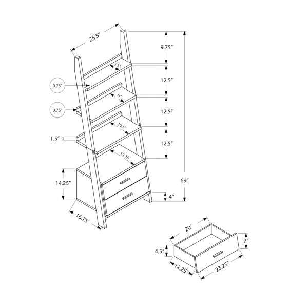 Bookshelf， Bookcase， Etagere， Ladder， 4 Tier， 69