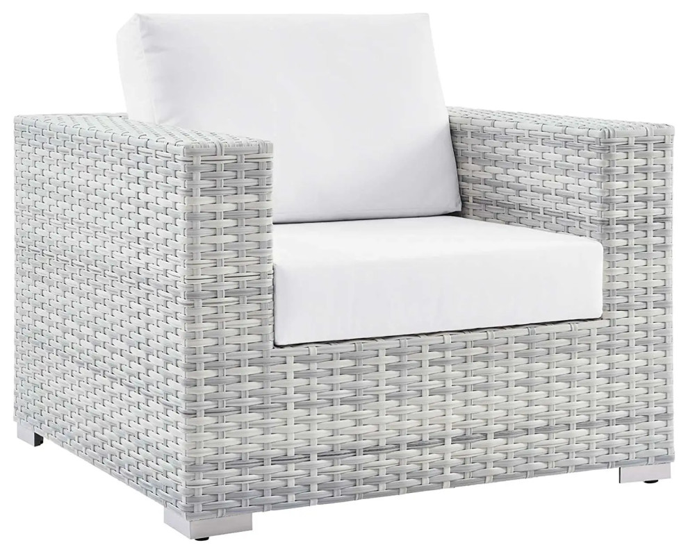 Patio Lounge Chair  Rattan Frame With Machine Washable Cushion  Light Gray/White   Tropical   Outdoor Lounge Chairs   by Decor Love  Houzz