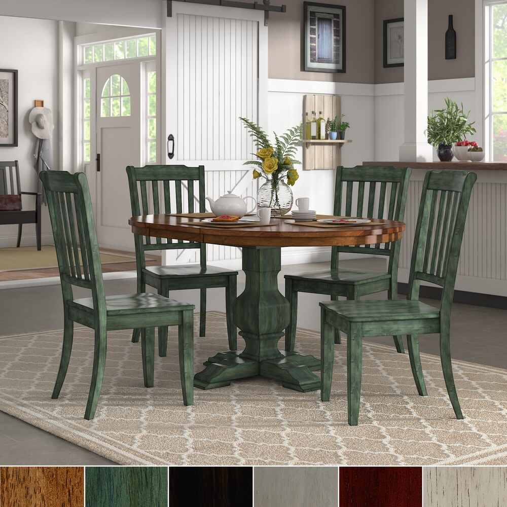 Eleanor Sage Green Extending Oval Wood Table Slat Back 5 piece Dining Set by iNSPIRE Q Classic