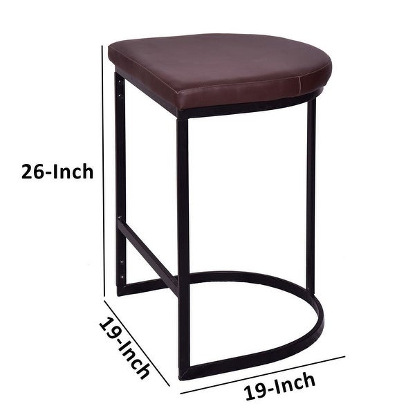 26 Inch Counter Height Stool with Vegan Faux Leather Upholstery， Black Iron Frame， Dark Brown - 26 H x 19 W x 19 L Inches