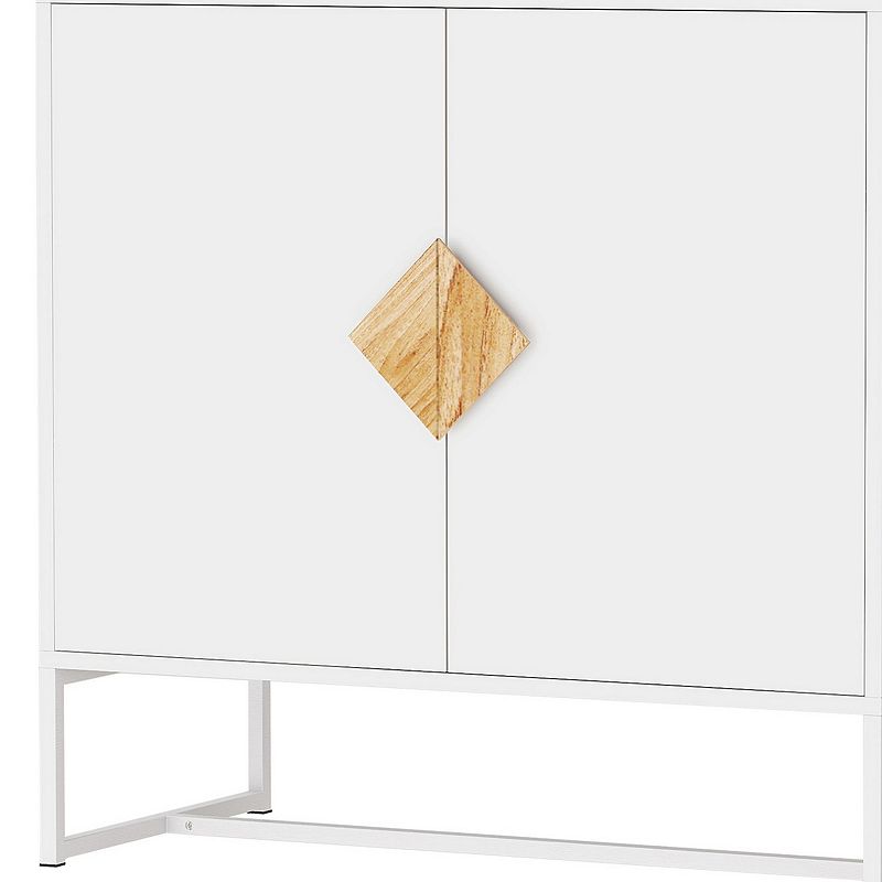 2 Door Sideboard with Diamond Shaped Pull， White