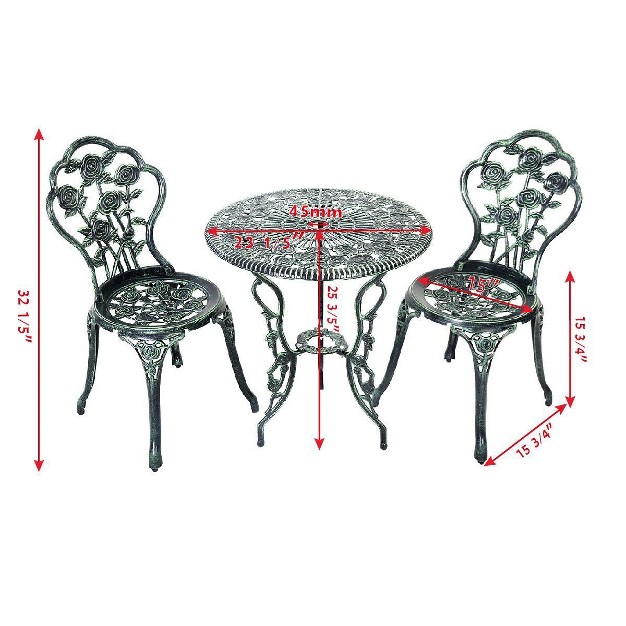 Costway Patio Furniture Cast Aluminum Rose Design Bistro Set Antique Green green