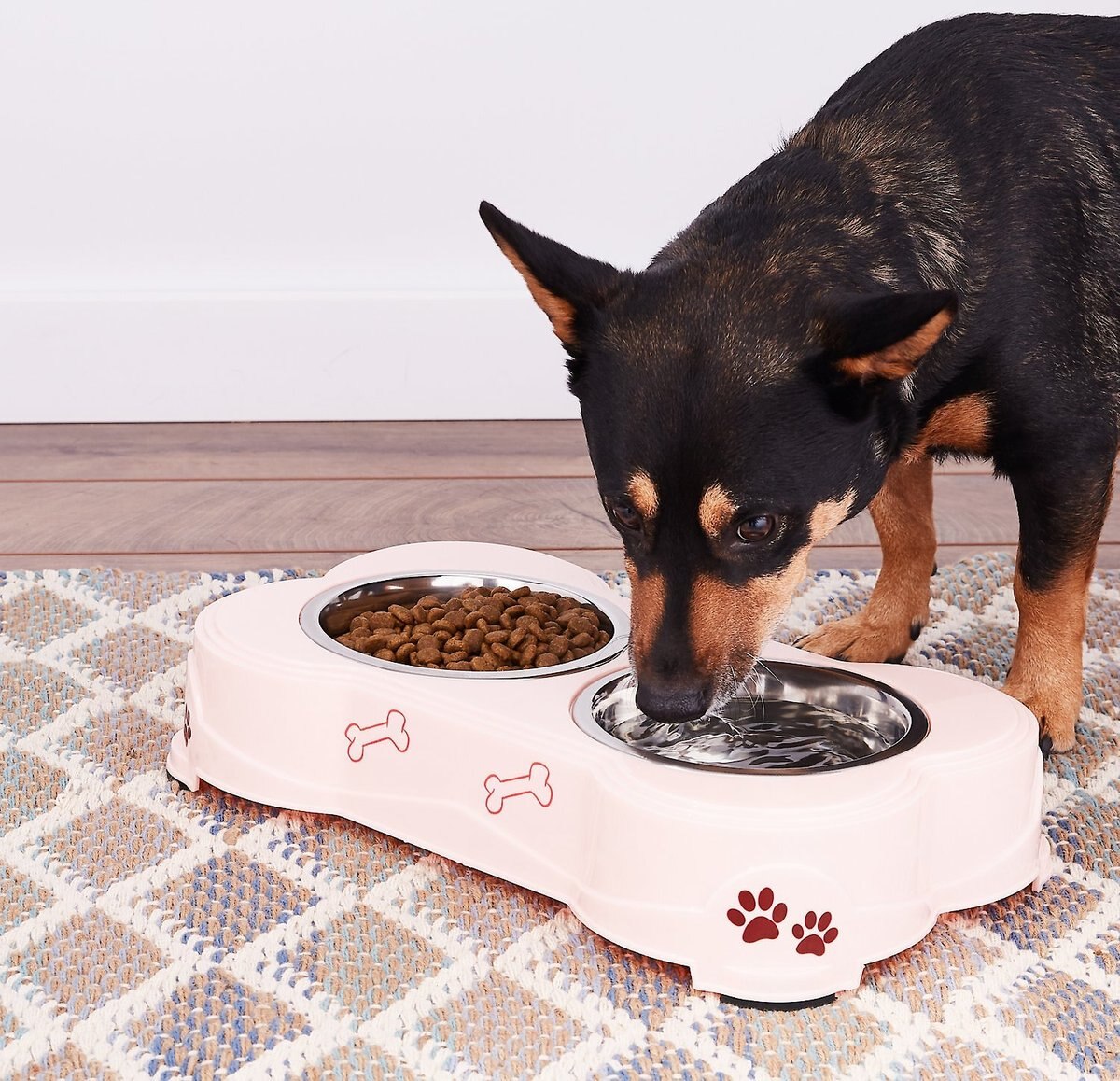 Loving Pets Dolce Double Diner Pet Dish， Pink