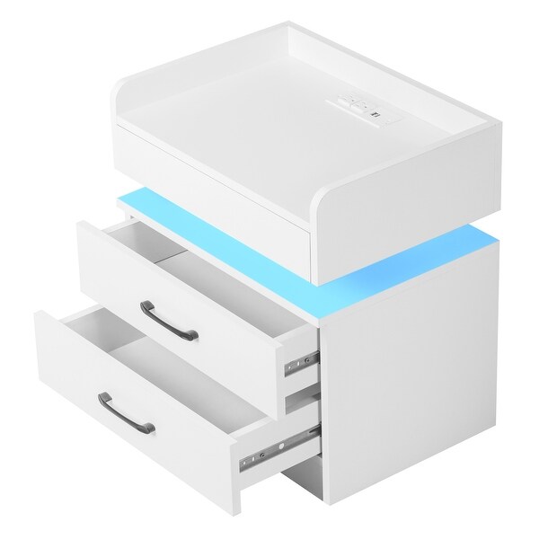 Nightstand with 2 Drawers and Remote Control LED Light - - 37953452