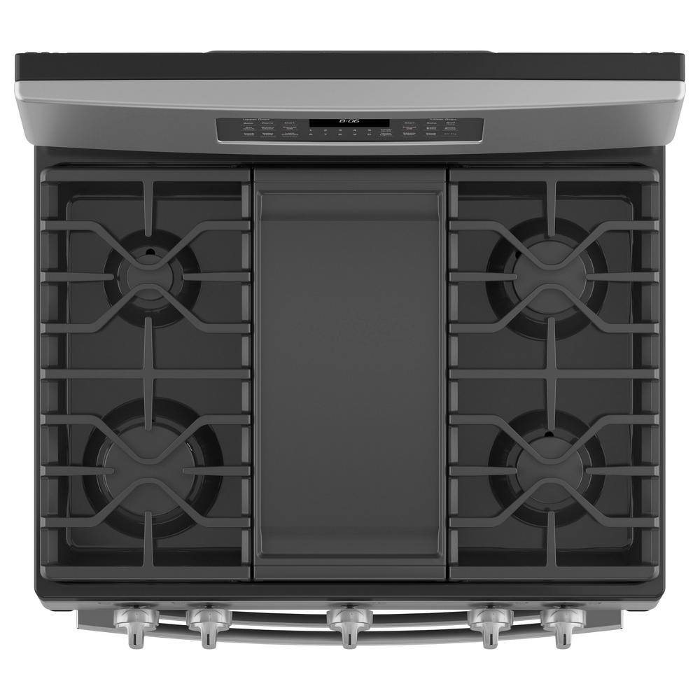 GE 30 in. 6.8 cu. ft. Freestanding Double Oven Gas Range in Stainless Steel with Convection and Air Fry JGBS86SPSS