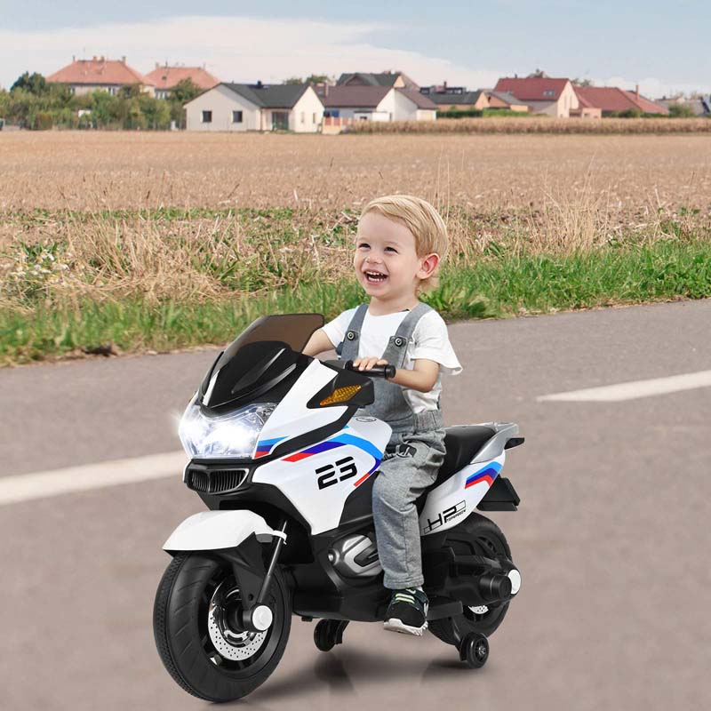 12V Kids Ride On Motorcycle, Battery Powered Electric Kids Motorbike Toy with Training Wheels & LED Lights