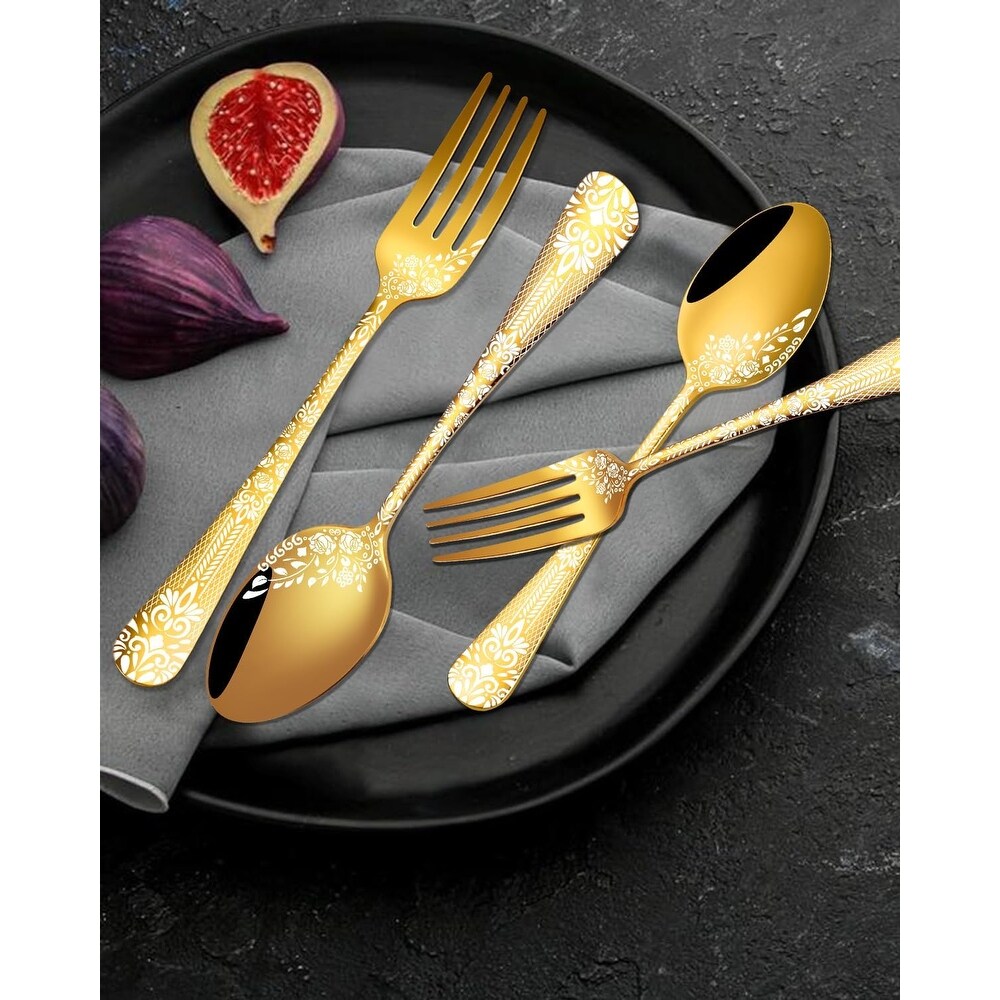 36 Piece Flatware Set with Unique Floral Laser