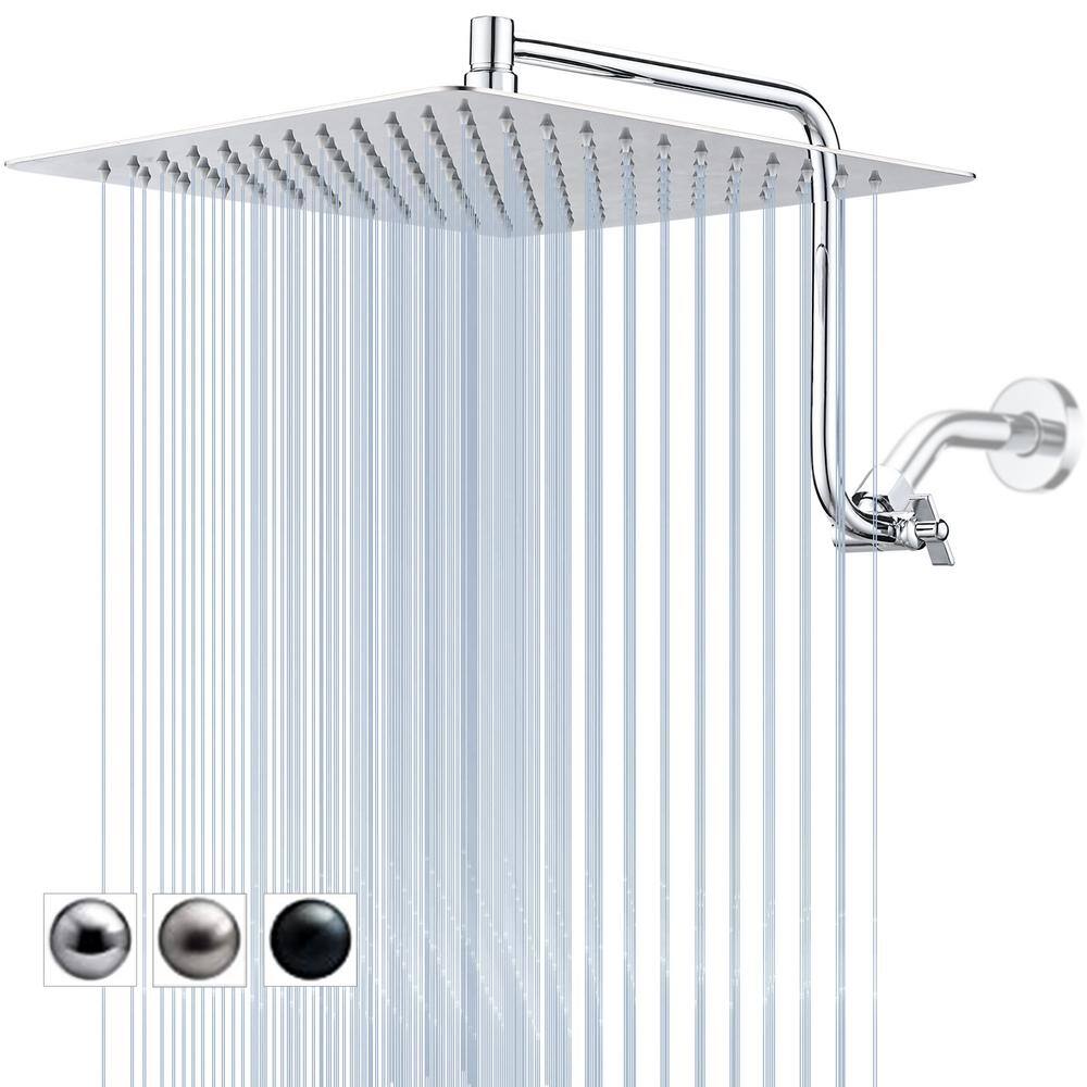 YASINU 1-Spray Patterns With 2.5GPM 12 in. Wall Mount Rain All Metal Fixed Shower Head With Adjustable Extension Arm in Chrome YNPAUL000362CH