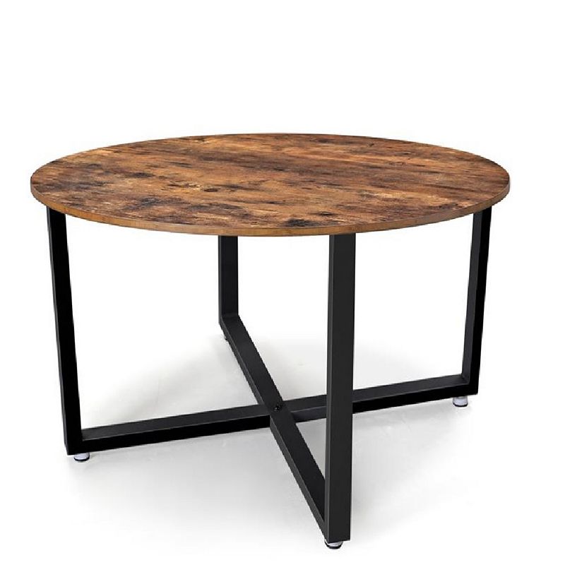 Industrial Round Coffee Table with Metal Frame， Easy To Assemble， For Living Room， Rustic Brown