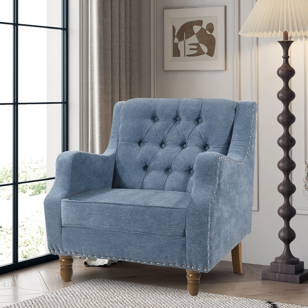 Livingroom Accent Chair， Armchair with Vintage Brass Studs， Button Tufted Upholstered Armchair Comfy Reading Chair for Bedroom