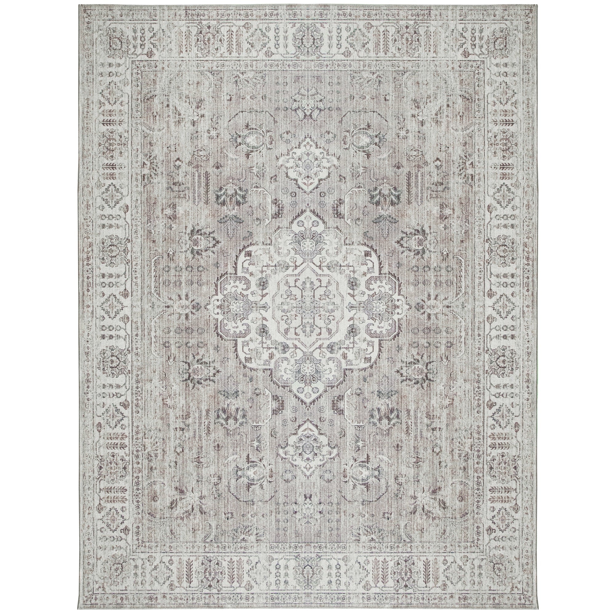 ReaLife Rugs Machine Washable Printed Persian Distressed Medallion Beige Eco-friendly Recycled Fiber Area Runner Rug (7'6