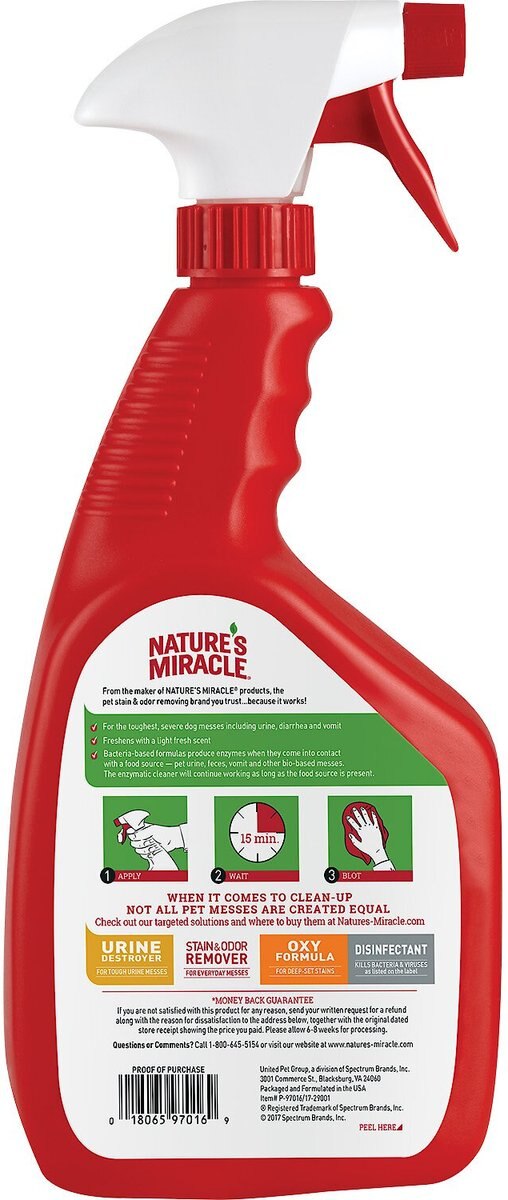 Nature's Miracle Advanced Dog Enzymatic Stain Remover and Odor Eliminator Spray， 32-oz bottle