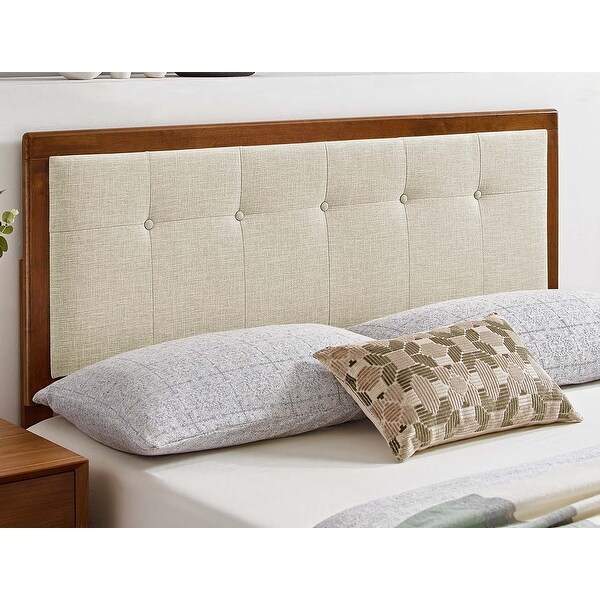 Marlin Traditional Beige Fabric Button Tufted King Walnut Wooden Headboard - - 32158006