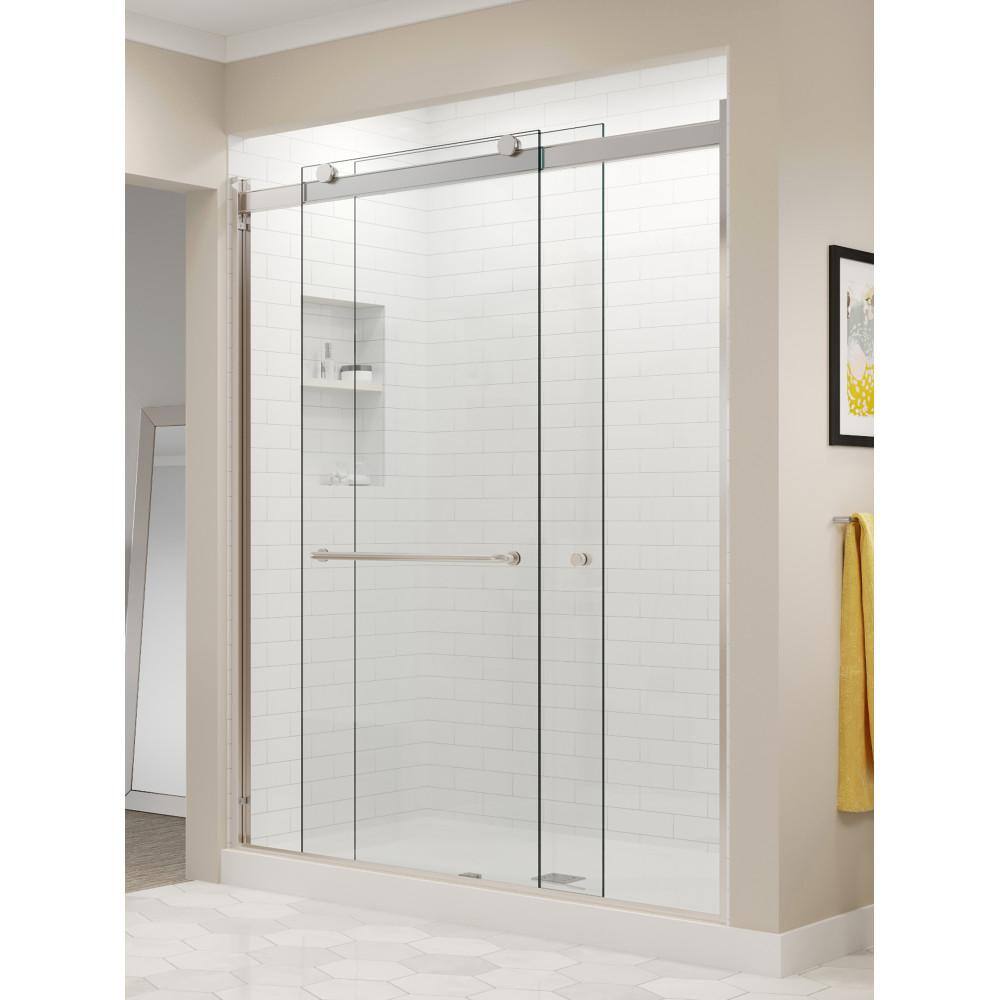 Basco Rotolo 60 in. x 70 in. Semi-Frameless Sliding Shower Door in Brushed Nickel with Handle RTLA05B6070CLBN