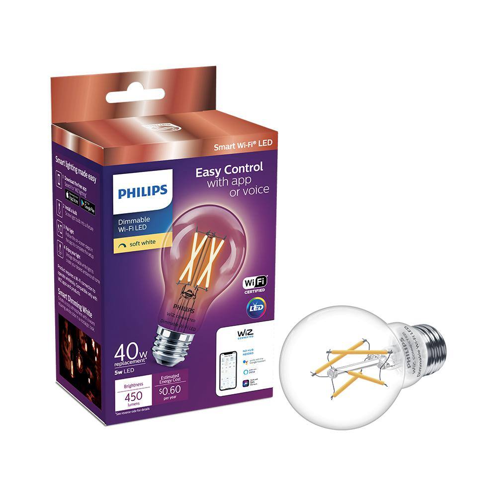 Philips Soft White A19 LED 40W Equivalent Dimmable Smart Wi-Fi Wiz Connected Wireless Light Bulb (1-Pack) 555516