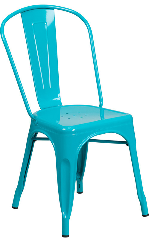 Commercial Grade Crystal Teal Blue Metal Indoor Outdoor Stackable Chair   Contemporary   Dining Chairs   by u Buy Furniture  Inc  Houzz