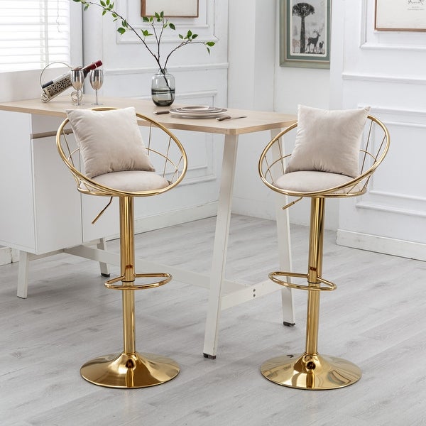 Swivel Velvet Bar Stools with Footrest and Pillow，set of 2