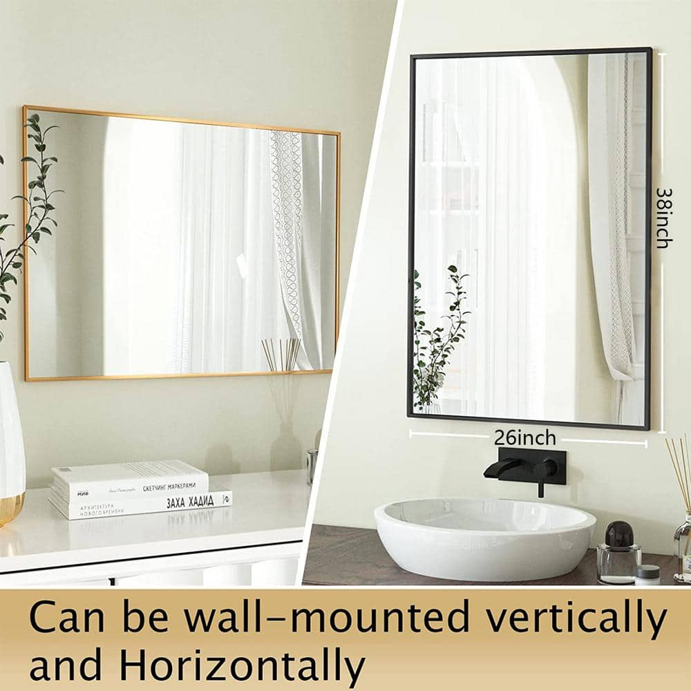 XRAMFY 26 in. W x 38 in. H Rectangular Aluminum Alloy Framed Black Wall Mirror BRTSC2638-BLACK