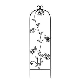 49 in. Decorative Flower Stem Design Metal Garden Trellis for Climbing Plants in Black 280023ION