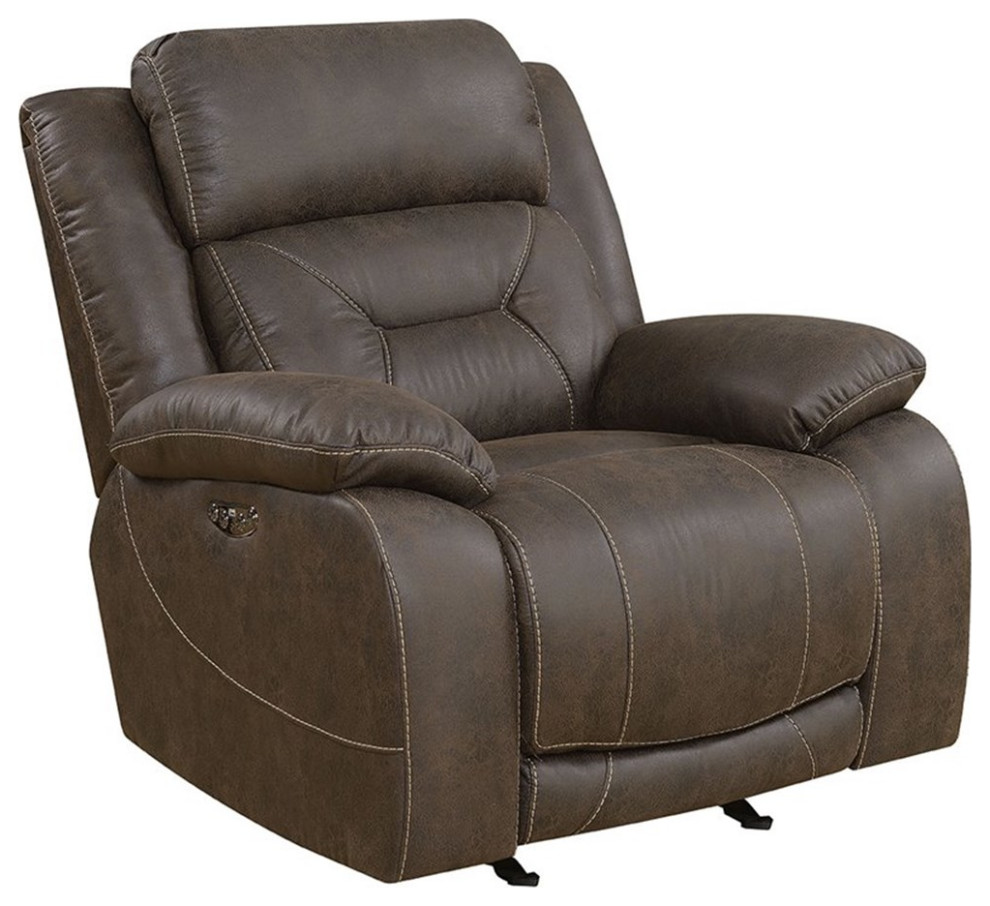 Bowery Hill Transitional Faux Leather Glider Recliner in Saddle Brown   Contemporary   Recliner Chairs   by Homesquare  Houzz