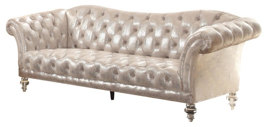 Traditional Fabric And Acrylic Sofa With Rolled Arms  Silver   Traditional   Sofas   by VirVentures  Houzz