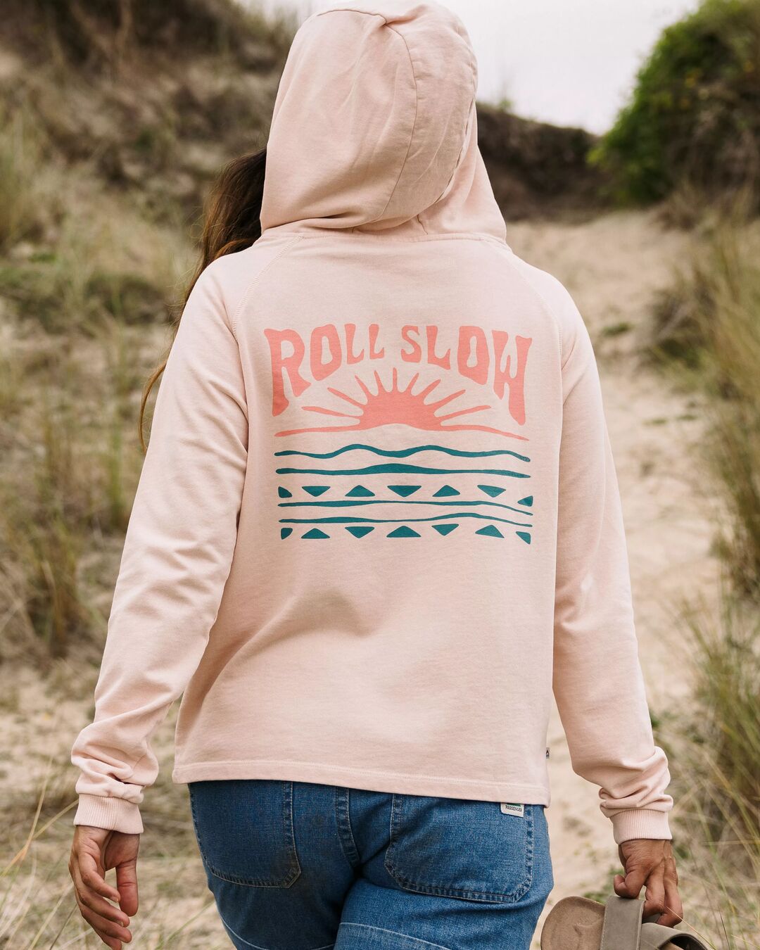 Rolling Slow Recycled Cotton Hoodie - Peachy Pink