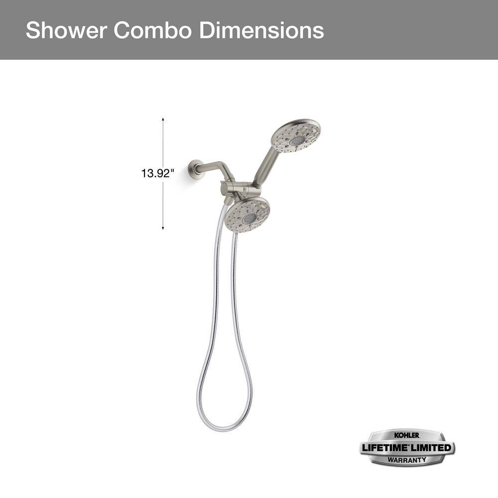 KOHLER Rosewood 6-Spray Patterns 1.75 GPM 4.93 in. Wall Mount Dual Shower Heads in Vibrant Brushed Nickel K-R27216-G-BN