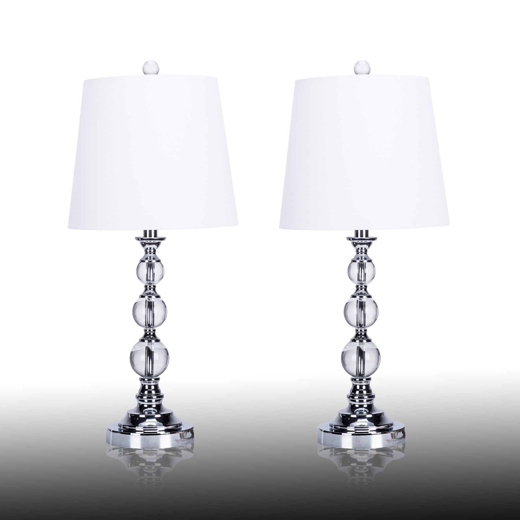 2 Deluxe Table Lamp Crystal Ball White Linen Shade with Iron Prop & Base