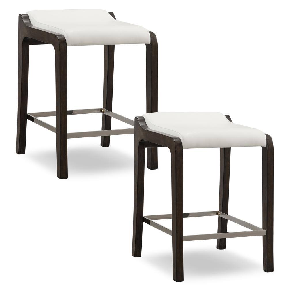 Leick Home Favorite Finds Buffed Pecan Wood Fastback Counter Height Stool with Ivory Faux Leather Seat (Pack of 2) 10116BPIV