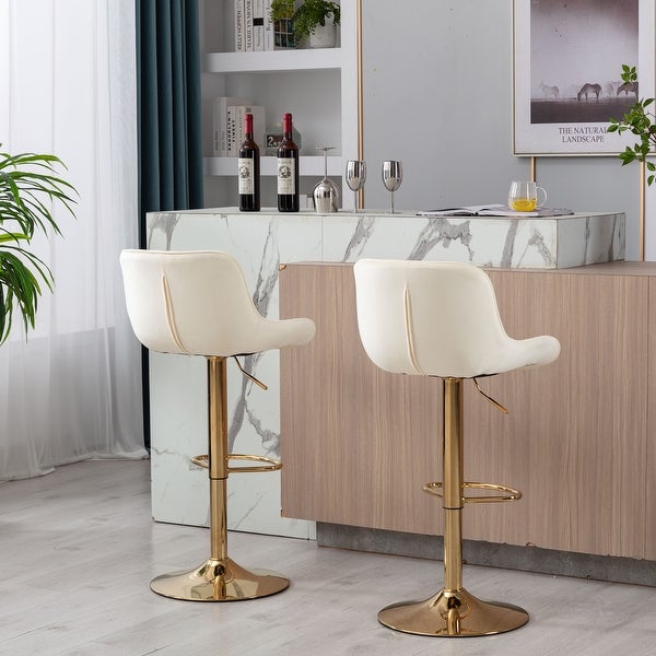 Velvet AdjustableSwivel Bar Stools with Footrest， Set of 2