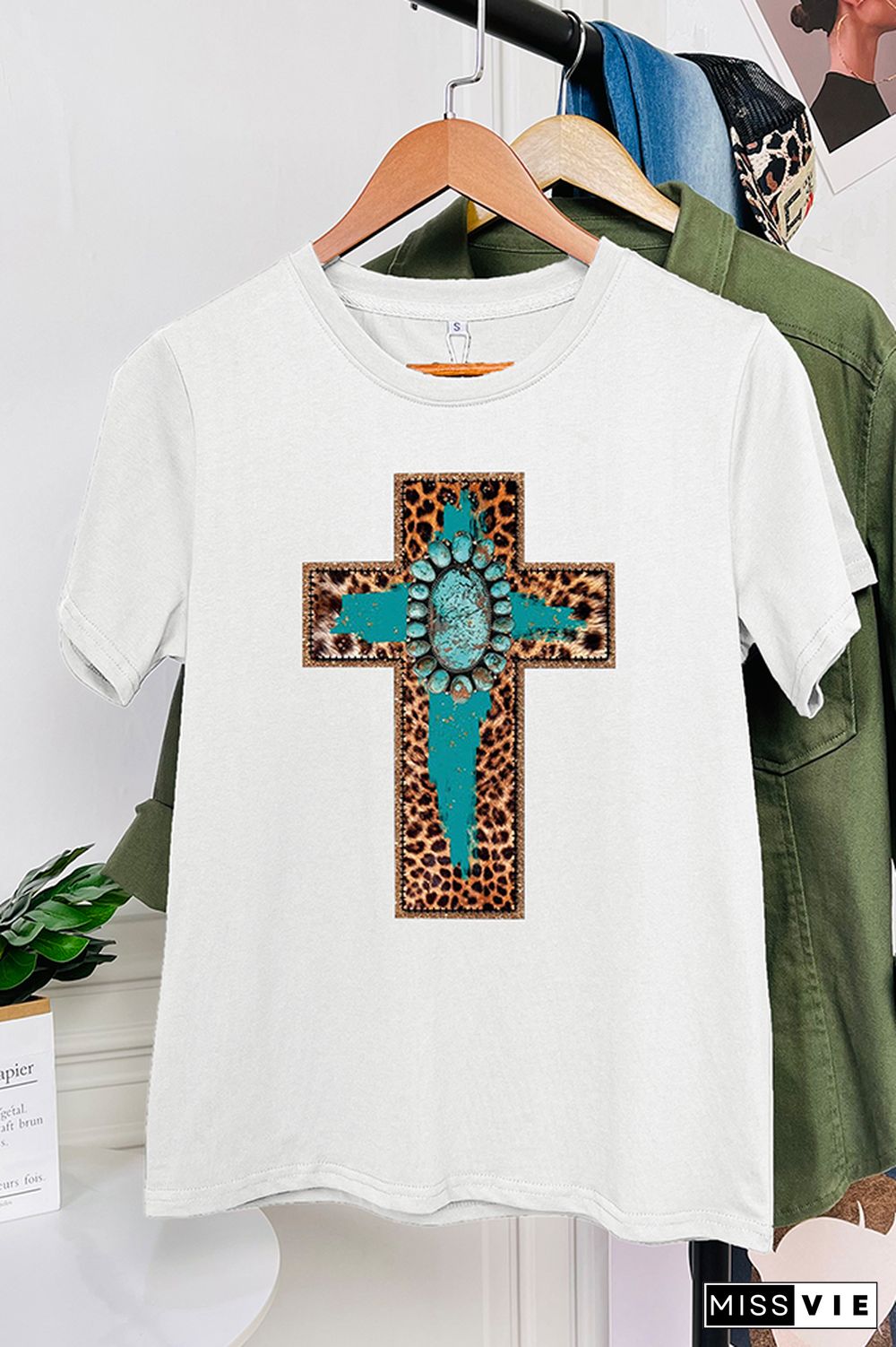 Cross Print Short Sleeve Graphic Tee Wholesale