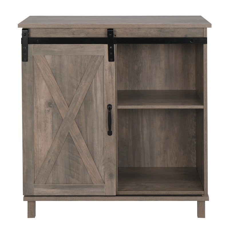 Wooden Cabinet Sideboard Dining Buffet with Drawers  X Shaped 4 Wine Rack Gray