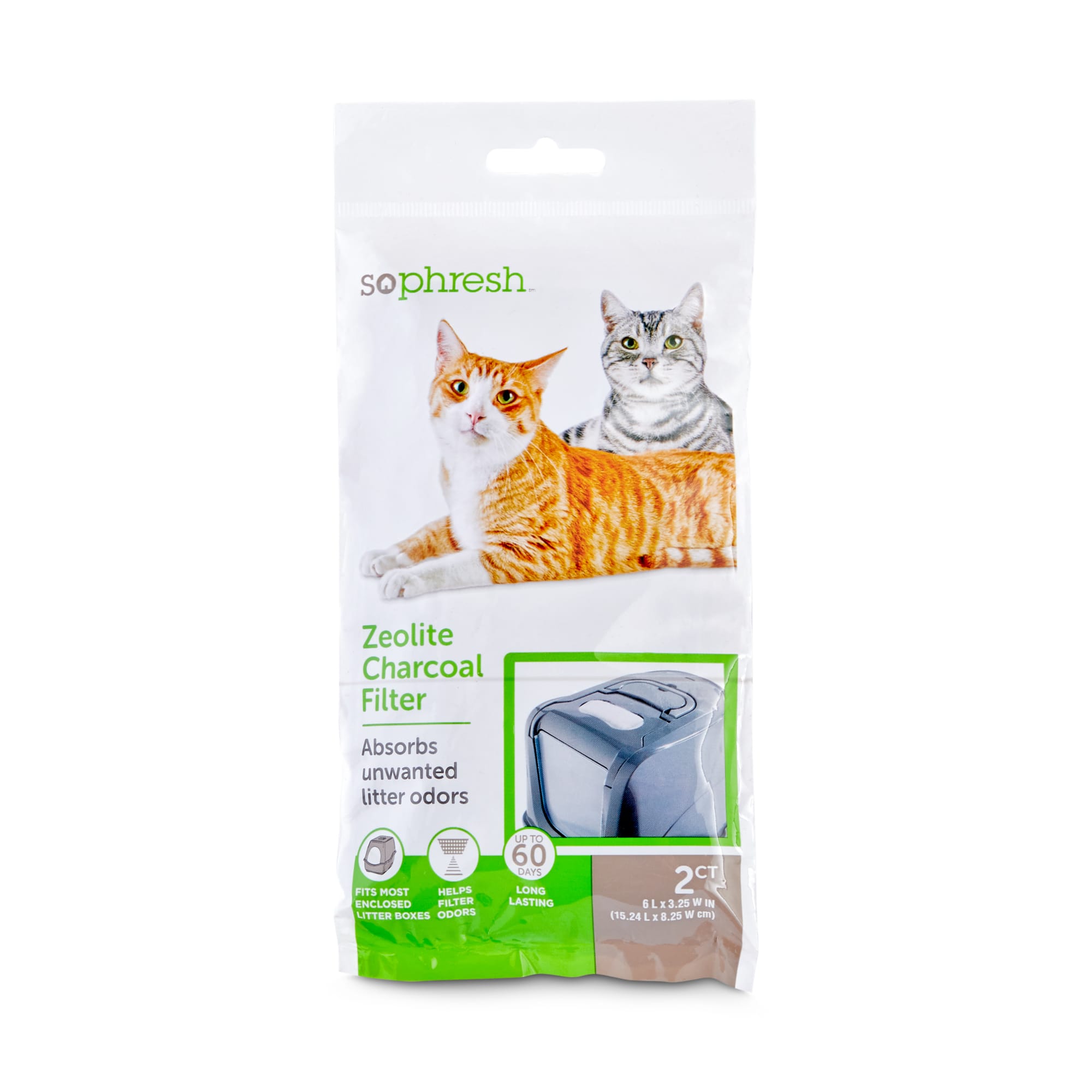 So Phresh Zeolite Charcoal Filters for Hooded Cat Litter Boxes， Count of 2