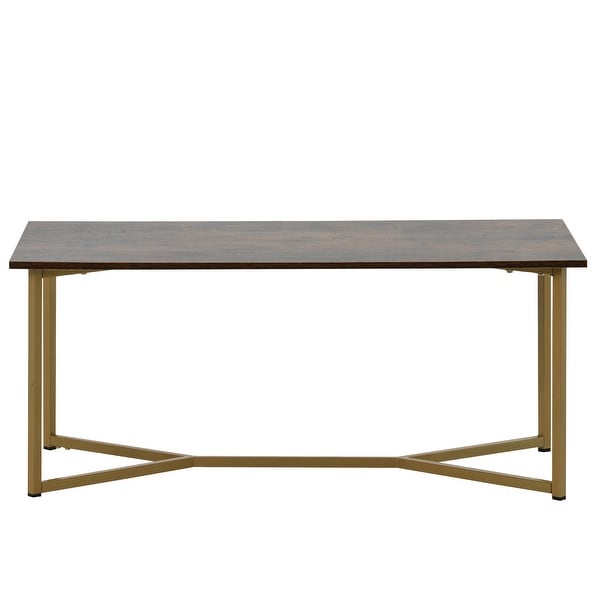 Modern Rectangle Wood Coffee Table with Powder-Coated Metal X-Leg Base