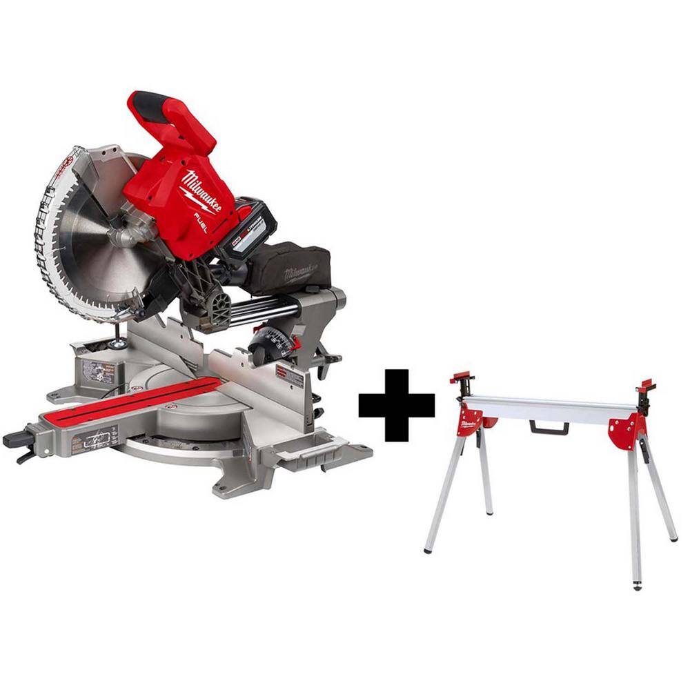 MW M18 FUEL 18V Lithium-Ion Brushless Cordless 12 in. Dual Bevel Sliding Compound Miter Saw Kit with Stand and Battery 2739-21HD-48-08-0551