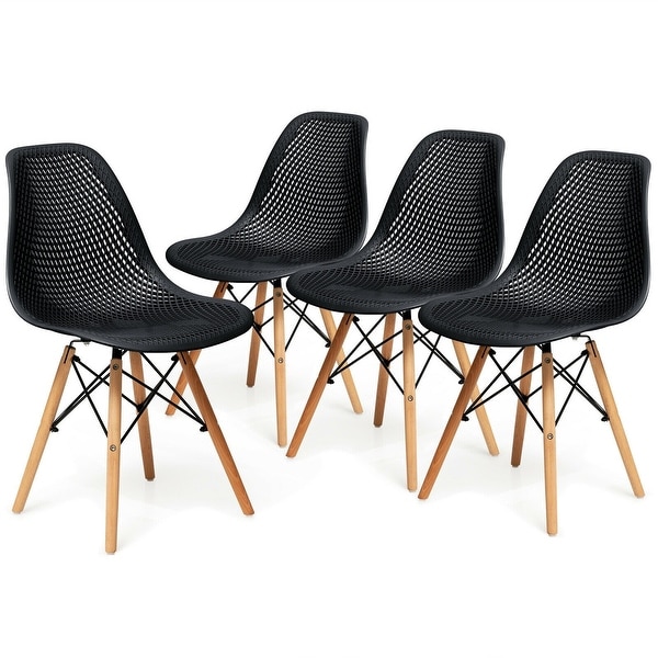 4 Pcs Modern Plastic Hollow Chair Set with Wood Leg - 22