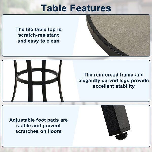 Ceramic Tile Top Iron Frame Outdoor Side Table