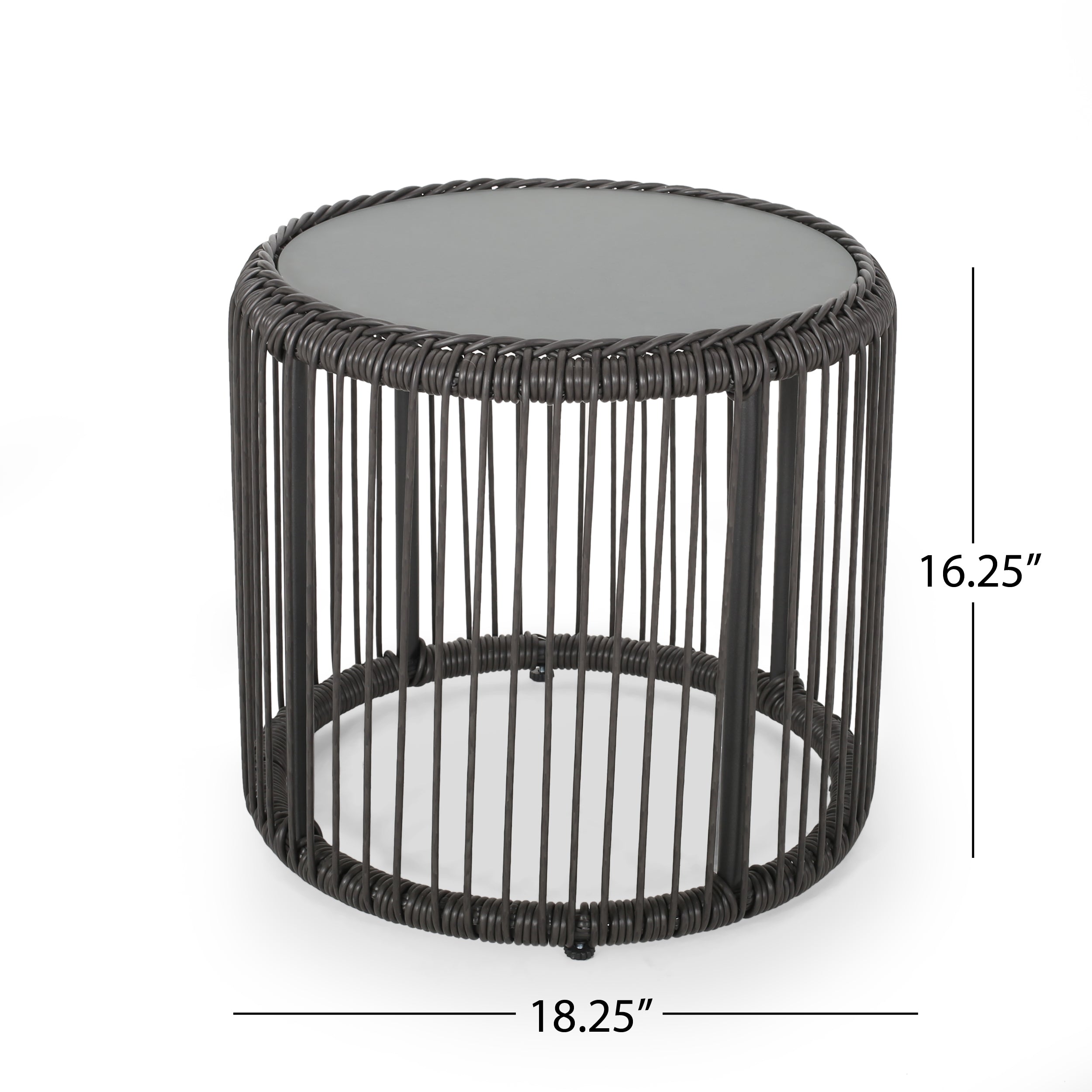 Averyrose Outdoor Wicker Side Table with Tempered Glass Top