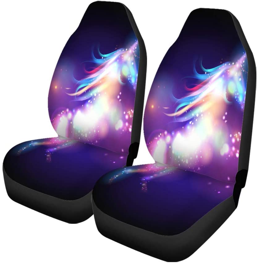 FMSHPON Set of 2 Car Seat Covers Fantasy Unicorn Magic Stars Imagination Wild Abstract Neon Shiny Universal Auto Front Seats Protector Fits for Car，SUV Sedan，Truck