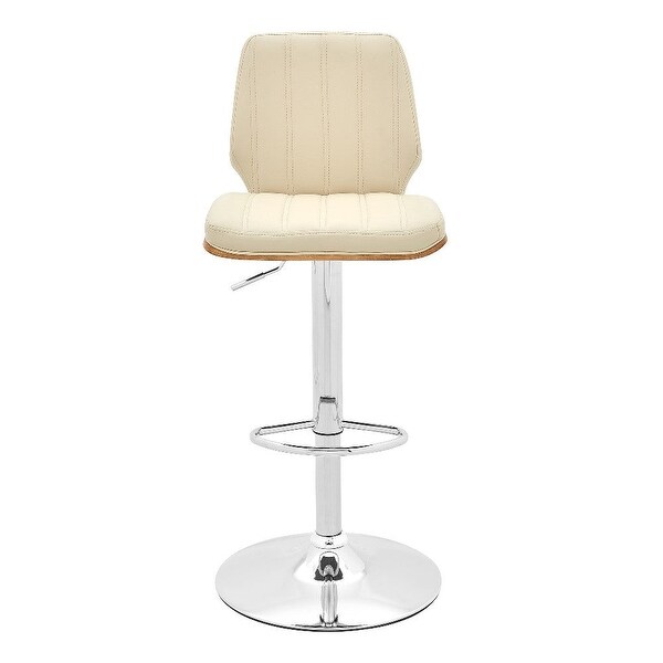 Adjustable Swivel Cream Faux Leather with Walnut Back and Chrome Bar Stool - 20 L x 17 W x 36 H Inches