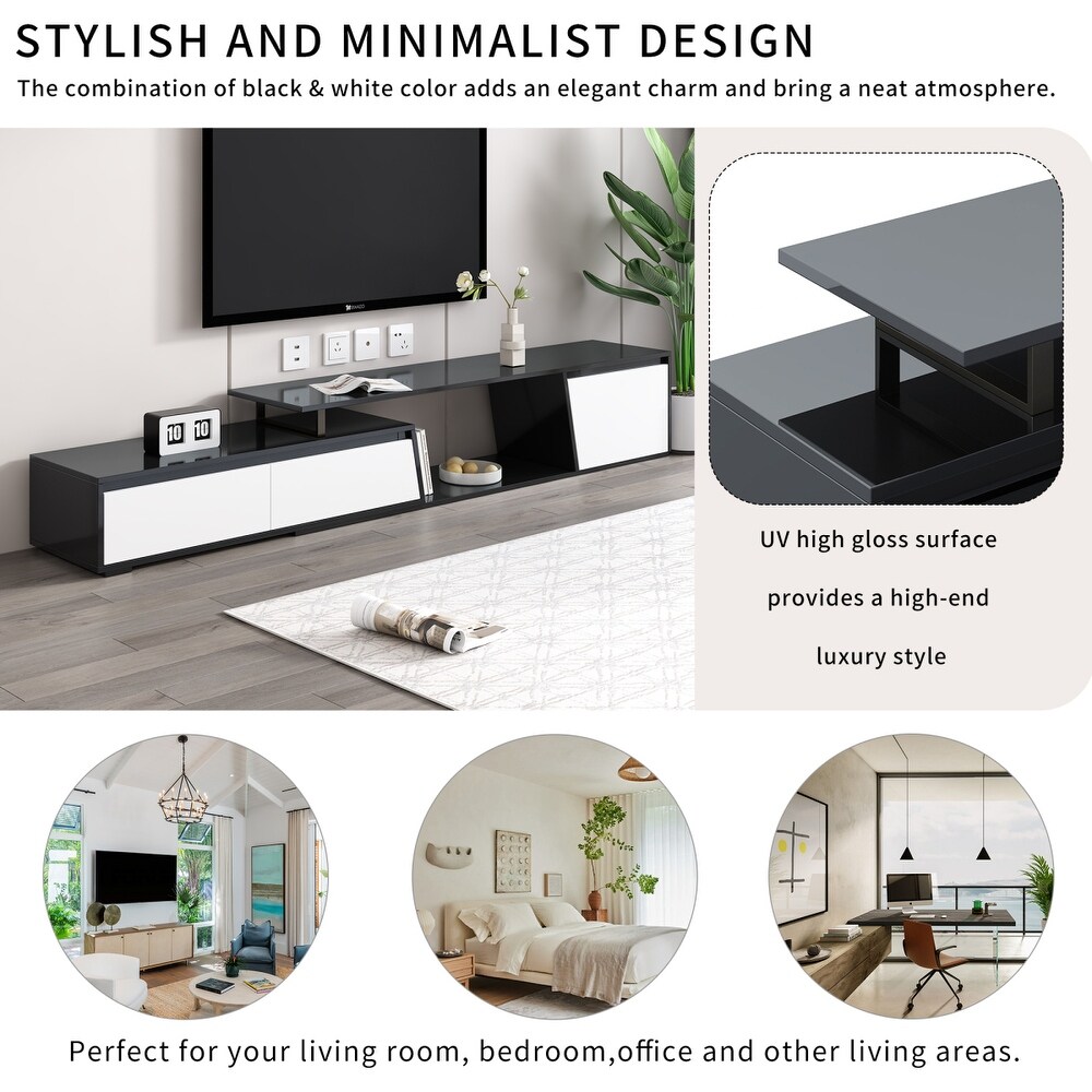 Modern Retractable TV Stand  Extendable Media Console TV Cabinet with 2 Drawers and 1 Cabinet for Living Room