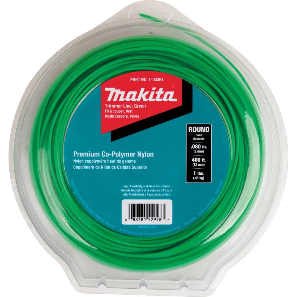 Makita Round Trimmer Line 0.080 Green 400 1 lbs. T-03361 from Makita