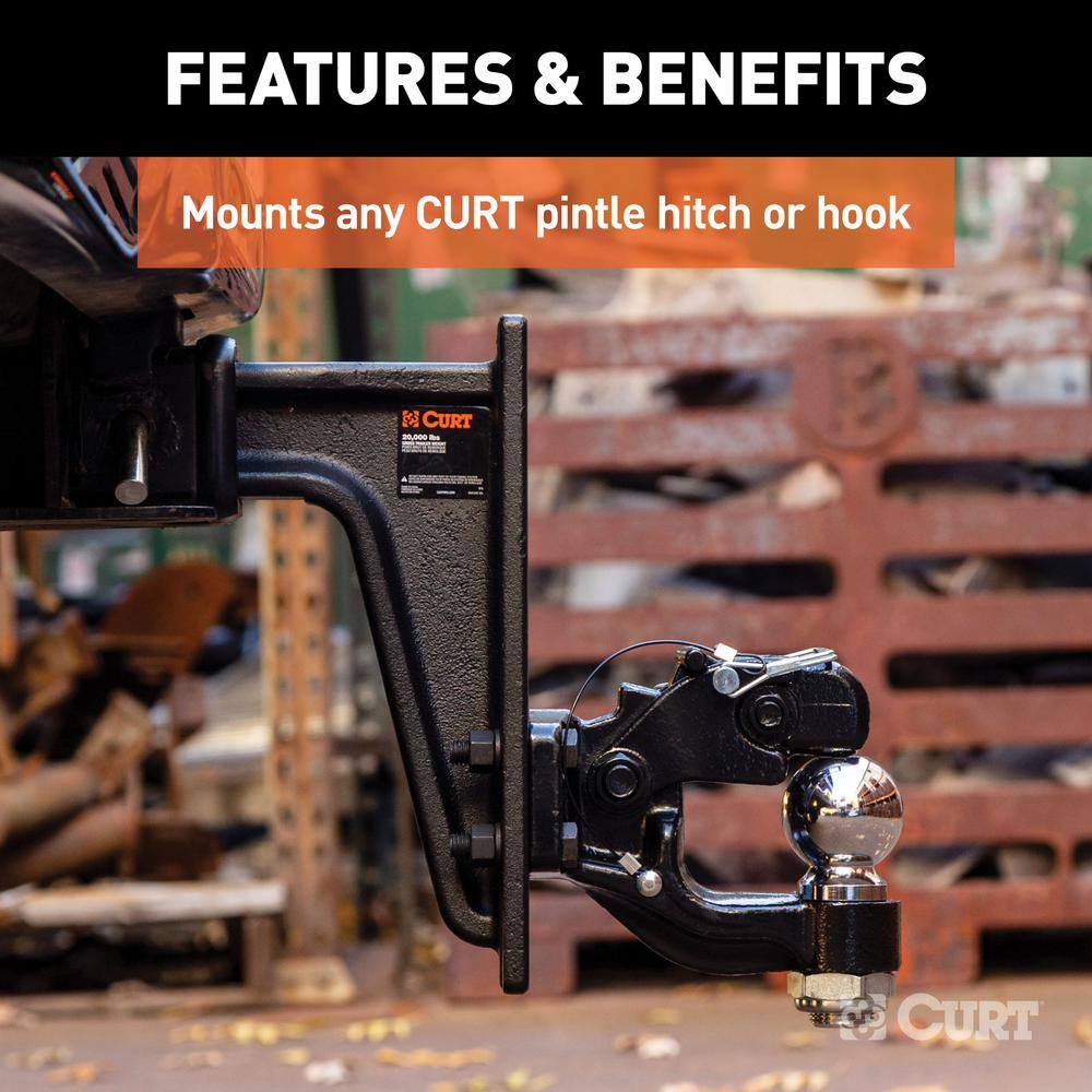 CURT 20000 lbs. 12-12 in. High Adjustable Trailer Hitch Pintle Mount (2-12 in. Shank 10-34 in. Long) 48349