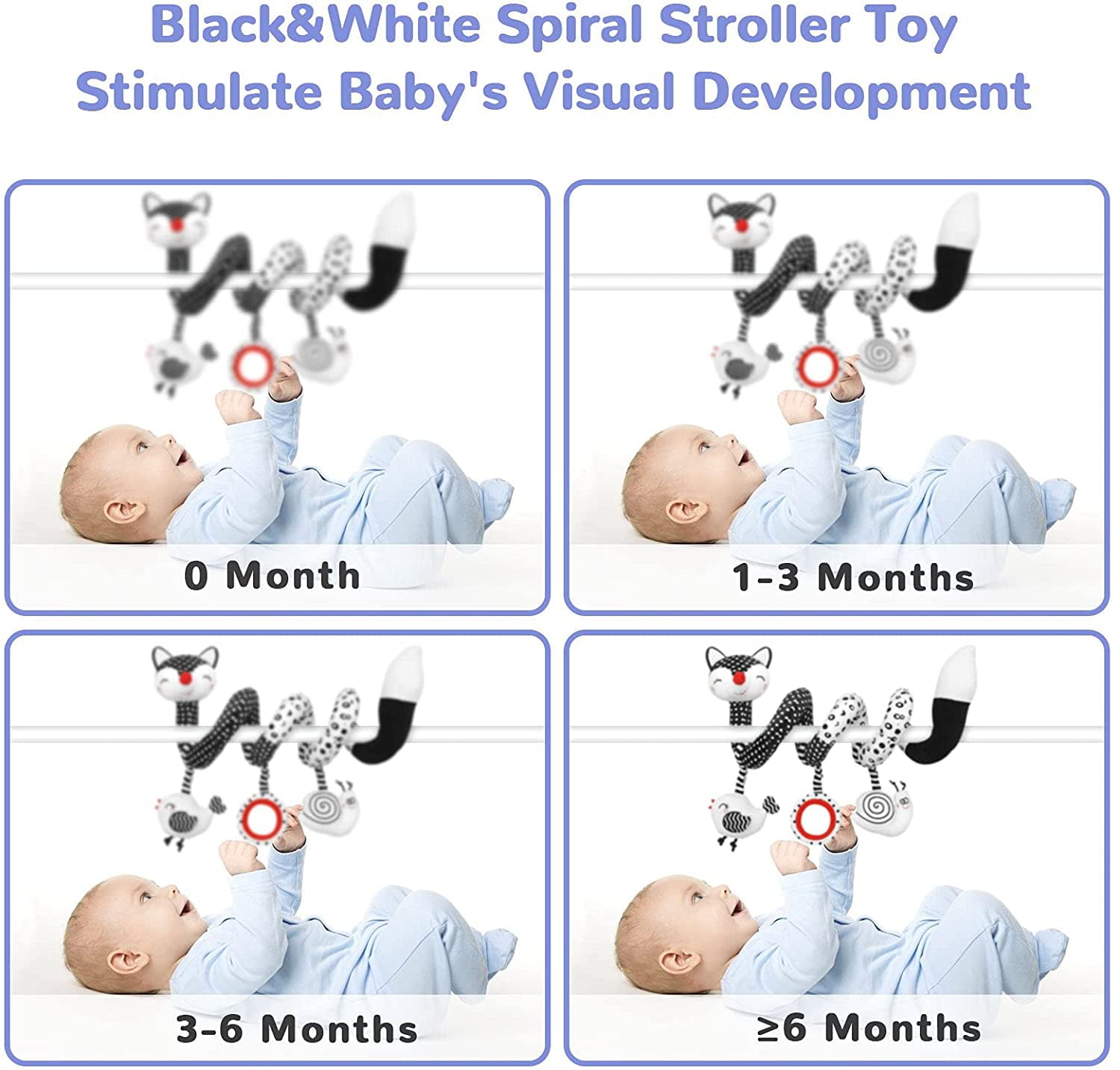 Baby Spiral Plush Toys， Black White Stroller Toy Stretch and Spiral Activity Toy Car Seat Toys， Hanging Rattle Toys for Crib Mobile