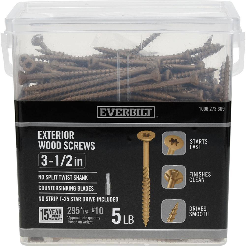 Everbilt #10 x 3-12 in. Star Drive Flat Head Exterior Wood Screws (295-Pack) 117358