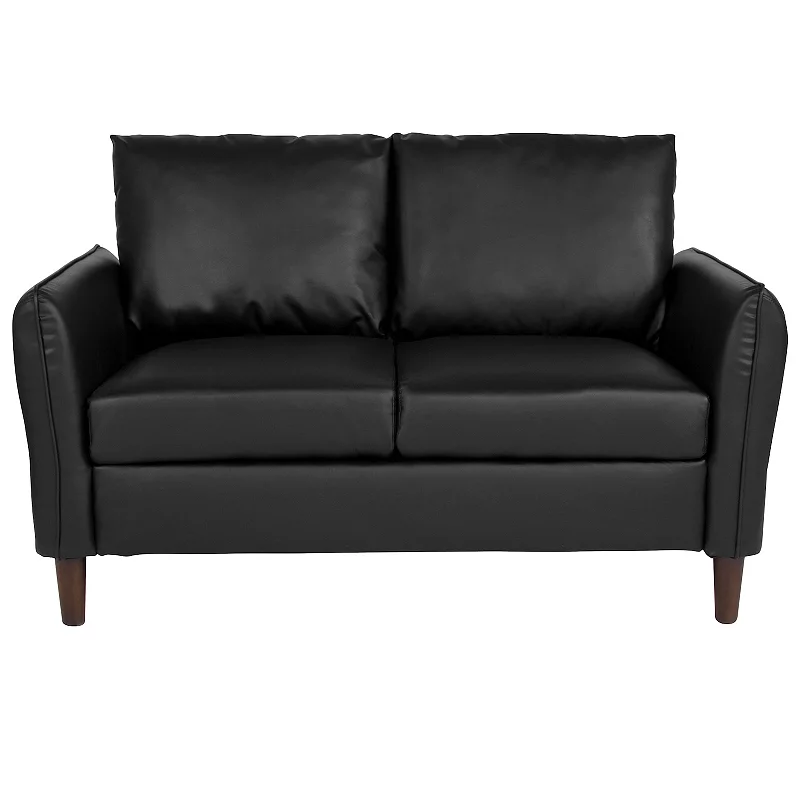 Emma and Oliver Plush Pillow Back Loveseat in Black LeatherSoft - Living Room Furniture