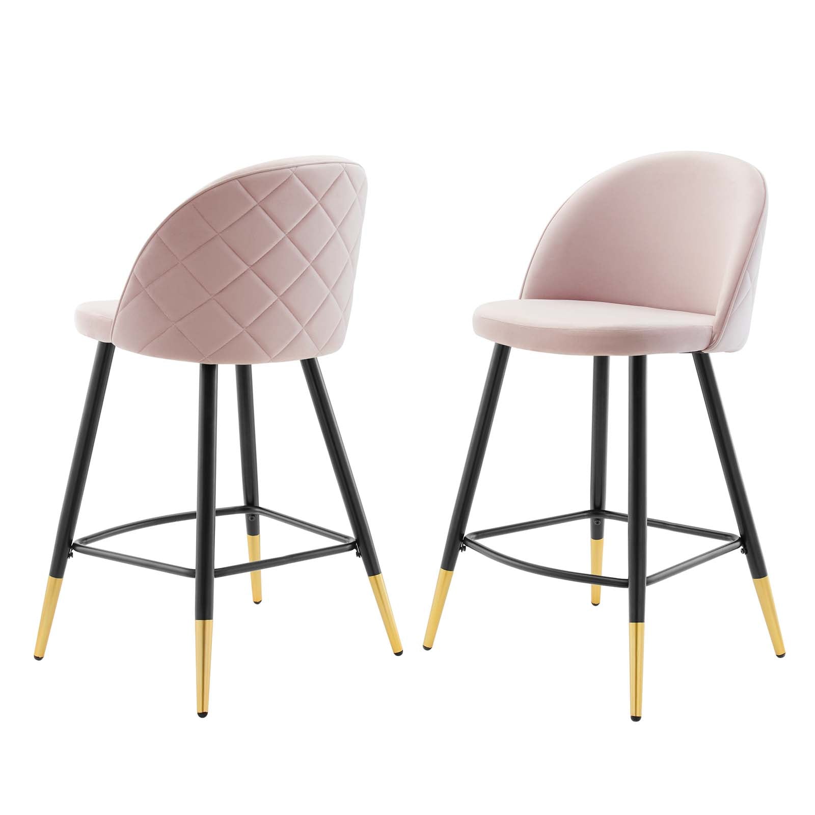 Counter Stool Chair， Set of 2， Velvet， Metal Steel， Pink， Modern Contemporary Urban Design， Bar Pub Cafe Bistro Hotel Restaurant Hospitality