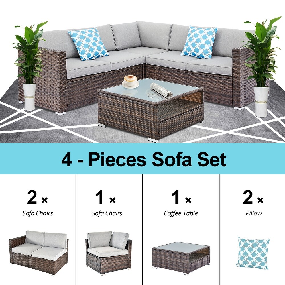 Tappio 4 Piece Outdoor Wicker Sectional Sofa Set with Waterproof Cover